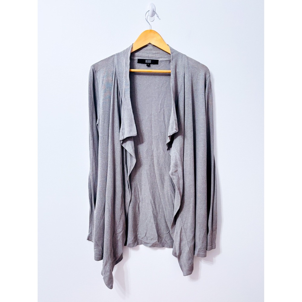 BEDO Grey Cotton Blend Open Front Waterfall Cardigan Small